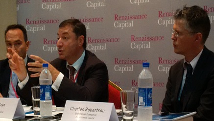 (L-r): Benjamin Samuels, global head of Equities, Igor Vayn, chief executive officer and Charles Robertson, global chief economist, all from Renaissance Capital, during a press conference at the Renaissance Capital 6th Annual Pan-Africa 1:1 Investor Conference in Lagos on Monday.